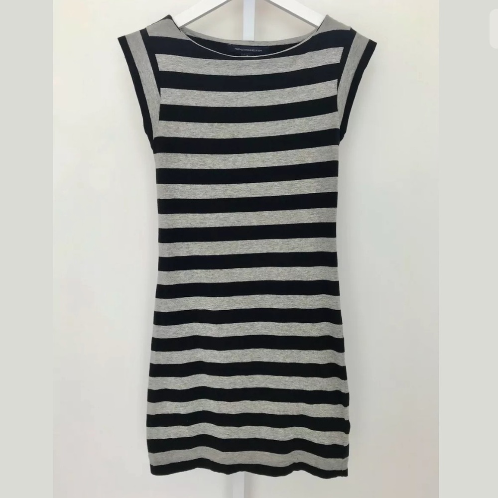FRENCH CONNECTION BLACK GRAY STRIPED DRESS SIZE S NWOTS